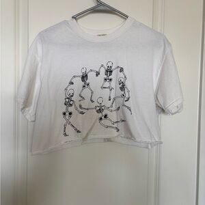 Brandy Melville White Skeleton Print Crop Top